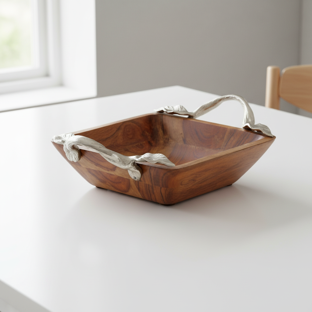 Vine Acacia Wood Square Bowl
