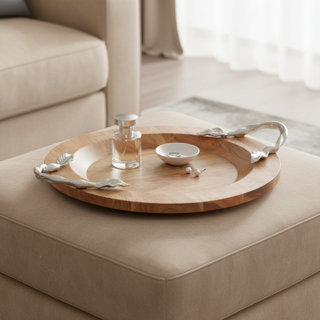 Vine Large Acacaia Wood Round Tray