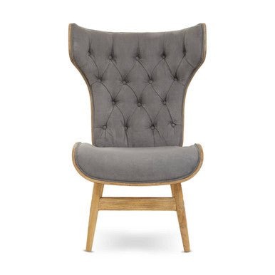 Vinsi Dark Grey Velvet Chair with Winged Back