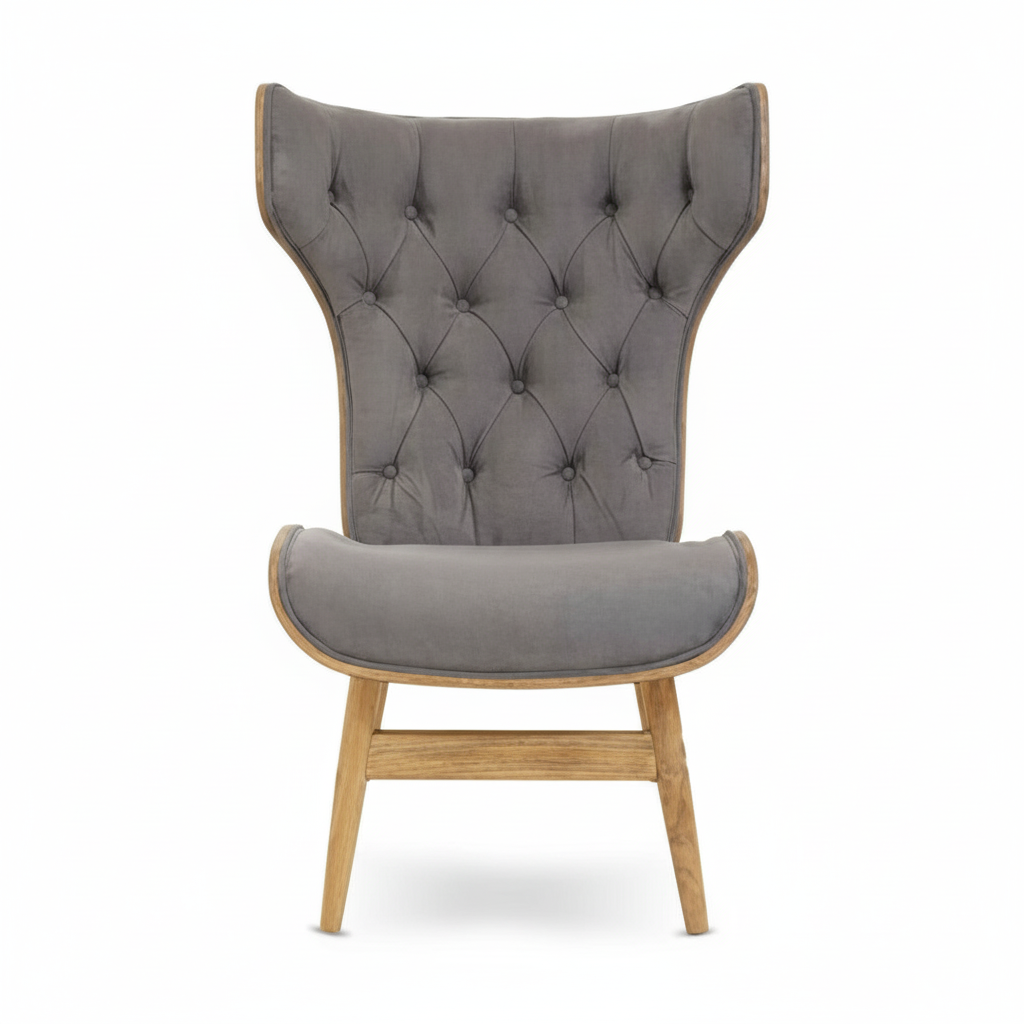 Vinsi Dark Grey Velvet Chair with Winged Back