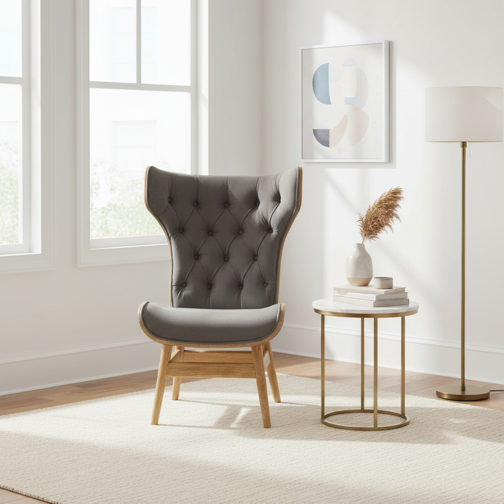 Vinsi Dark Grey Velvet Chair with Winged Back