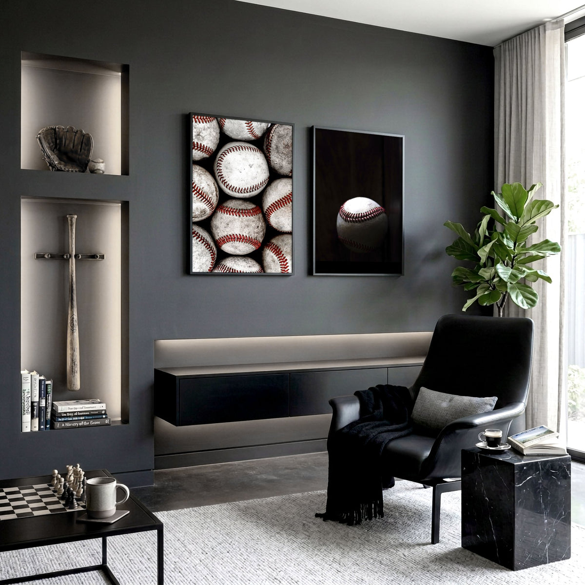 Vintage Art wall art Worn Baseballs Black White Red Photography displayed on a wall in a styled room — view 5