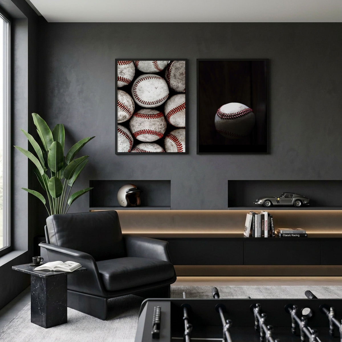 Vintage Art wall art Worn Baseballs Black White Red Photography displayed on a wall in a styled room — view 6