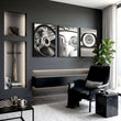 Vintage Car Poster Black & White Classic Auto Close-Up wall art displayed on a wall in a styled room — view 3