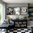 Vintage Car Poster Black & White Classic Auto Close-Up wall art displayed on a wall in a styled room — view 5
