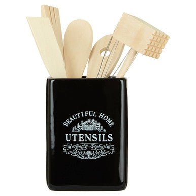 Vintage Home Black Utensil Holder With 6 Utensils