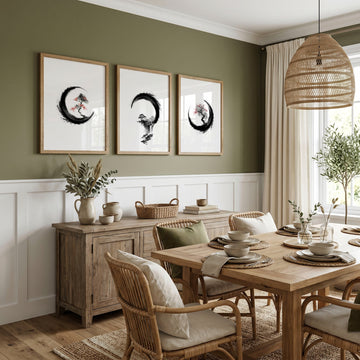 Vintage Japanese Wall Art Enso Circle Ink Brush Zen wall art displayed on a wall in a styled room — view 2