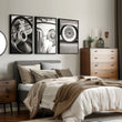 Vintage Posters Classic Car Detail Black & White Photography wall art displayed on a wall in a styled room — view 8