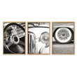 Vintage Posters Classic Car Detail Black & White Photography wall art in an oak frame