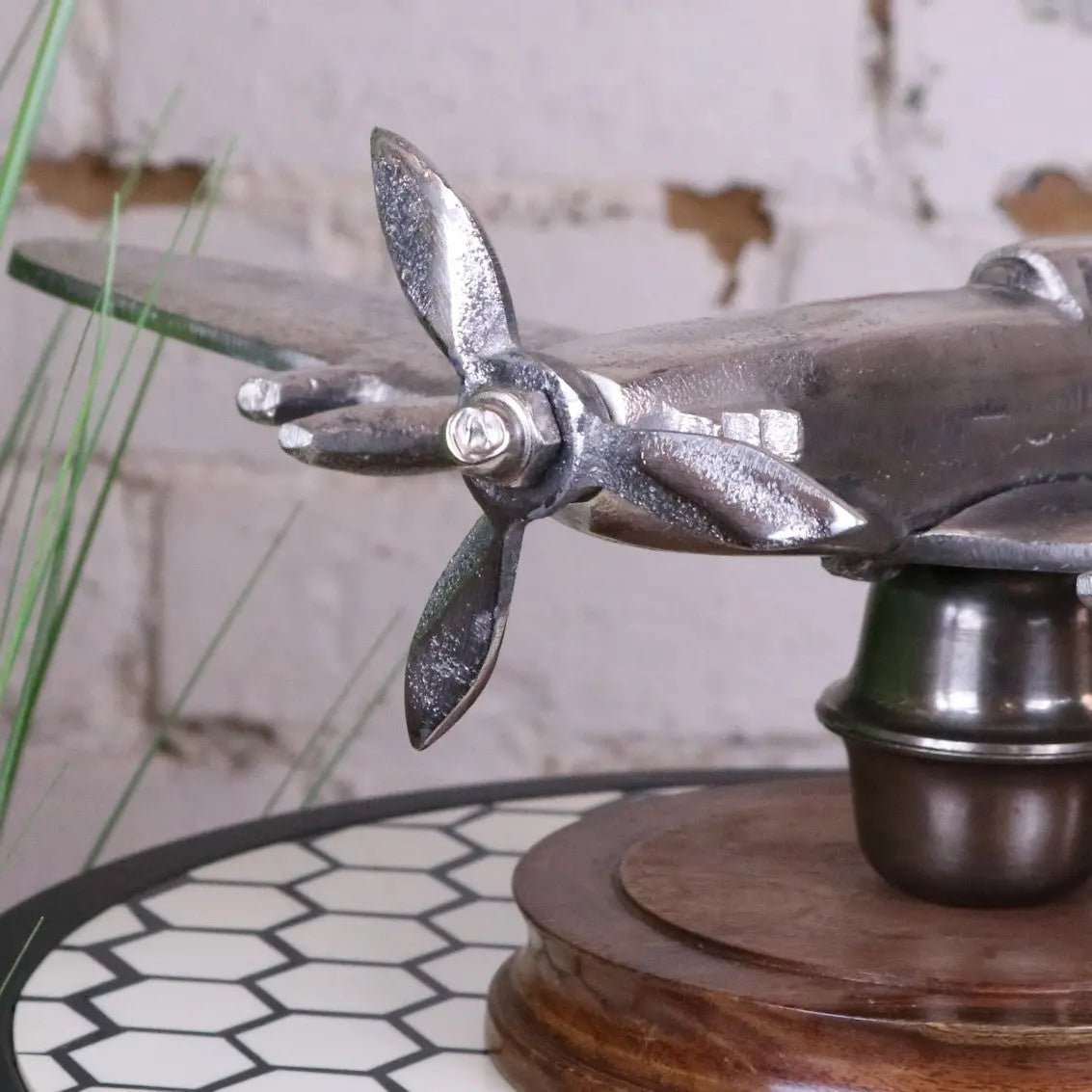 Vintage Spitfire Model Metal on Wooden Base