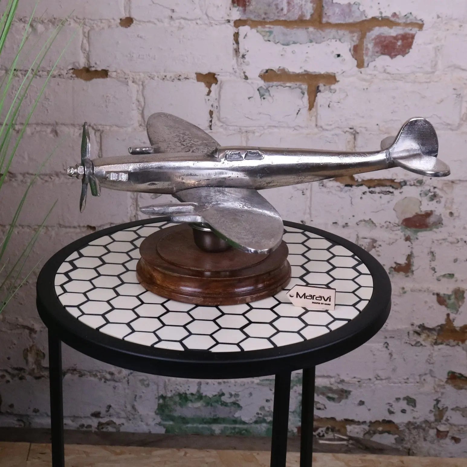 Vintage Spitfire Model Metal on Wooden Base