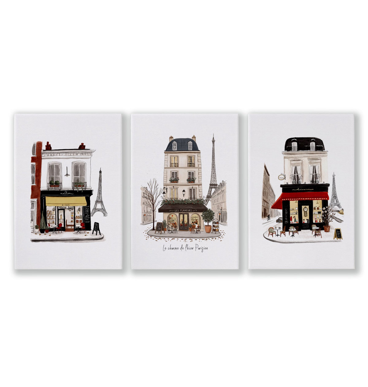 Vintage Travel Paris wall art | "Le Charme de l'Hiver Parisien" Parisian Café Street Scene as a wrapped canvas