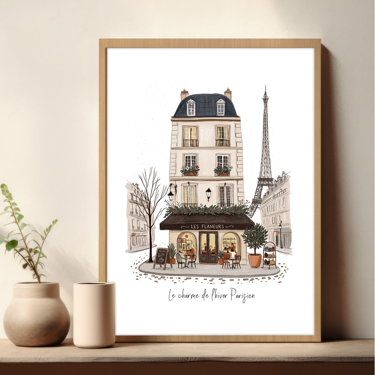 Vintage Travel Paris wall art | "Le Charme de l'Hiver Parisien" Parisian Café Street Scene — piece 2 of 3 in the set