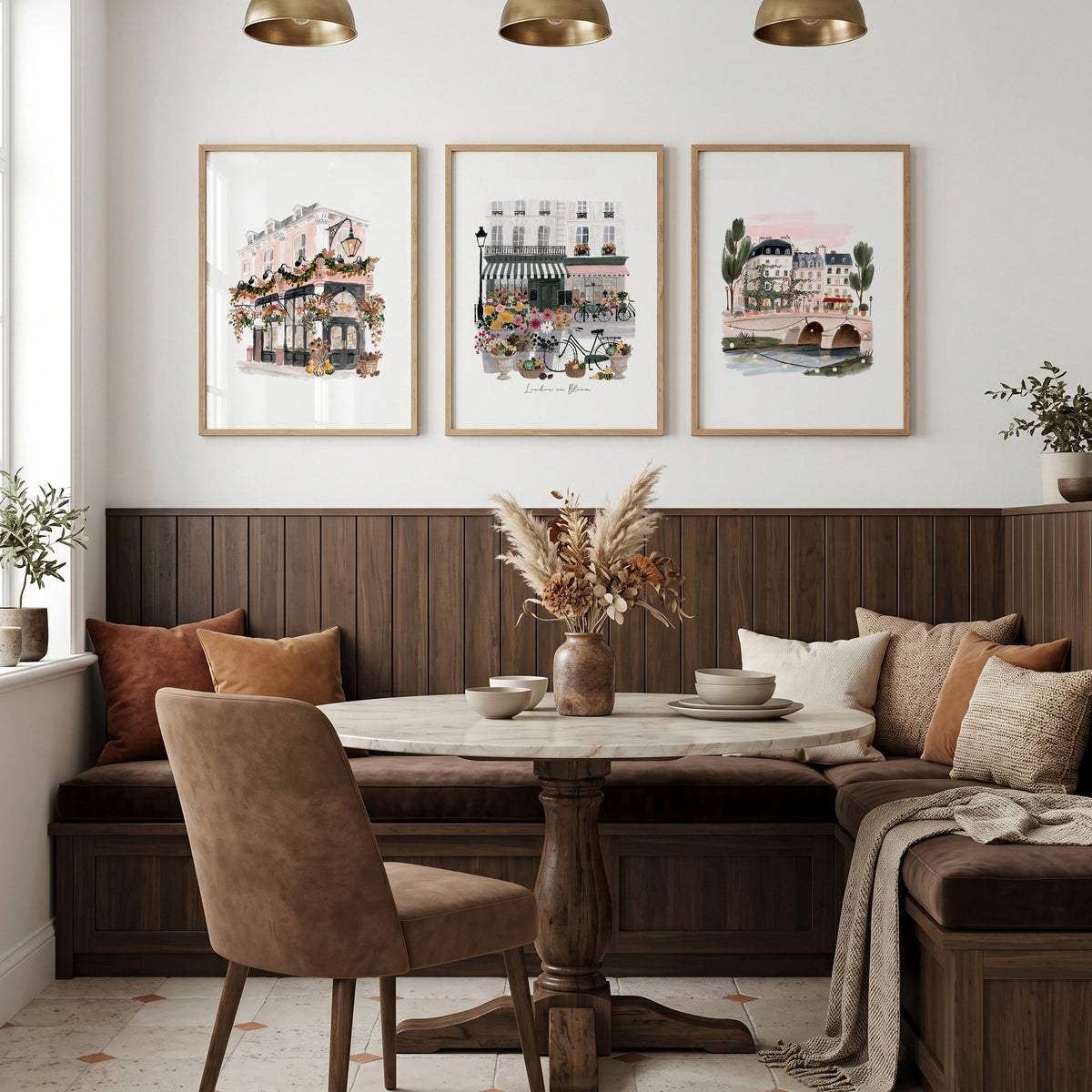 Vintage Travel Poster "London in Bloom" British City Scenes wall art displayed on a wall in a styled room — view 3