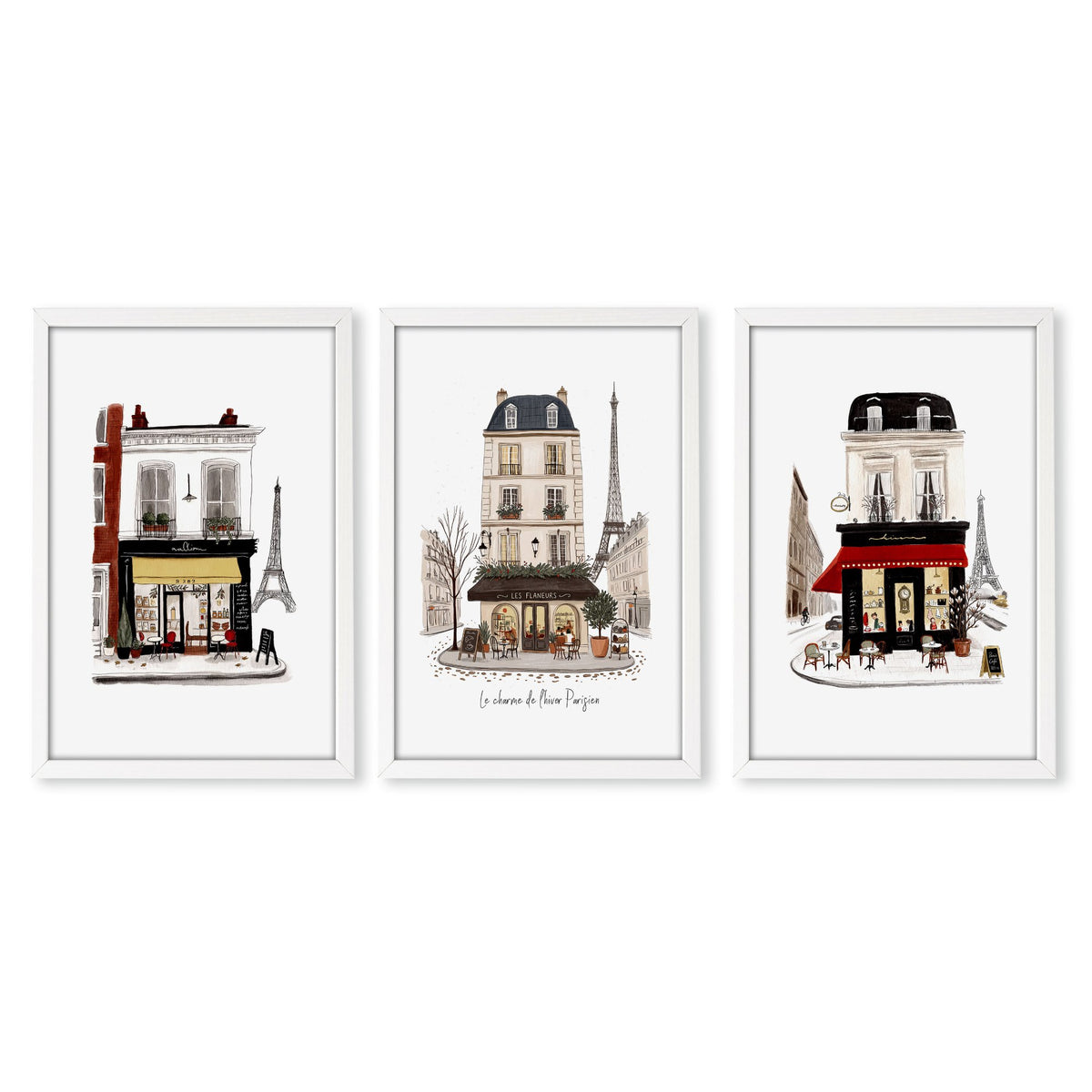 Vintage Travel Paris wall art | "Le Charme de l'Hiver Parisien" Parisian Café Street Scene in a white frame