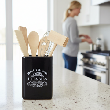Vintage Home Black Utensil Holder With 6 Utensils