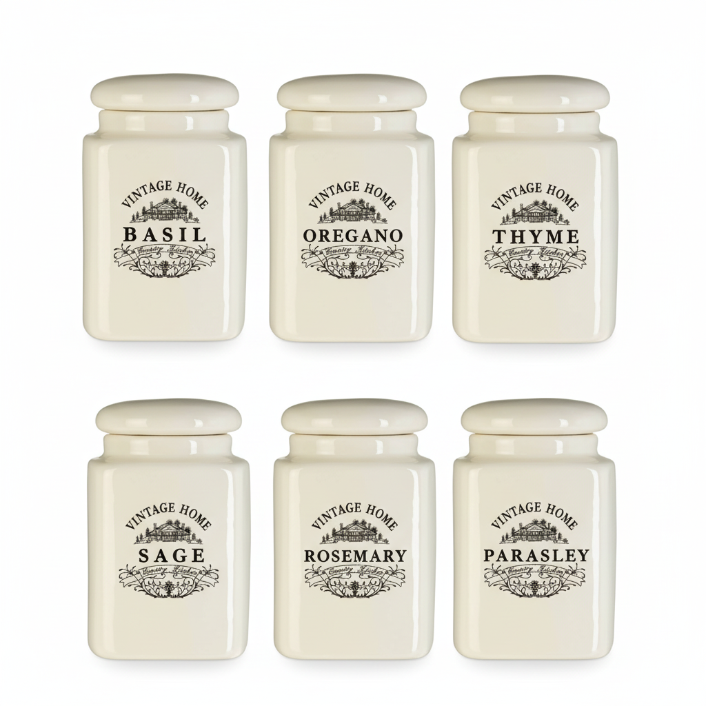 Vintage Home Set Of Six Cream Spice Jars