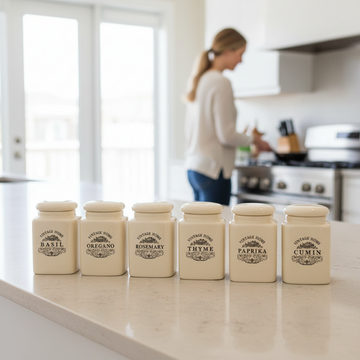 Vintage Home Set Of Six Cream Spice Jars
