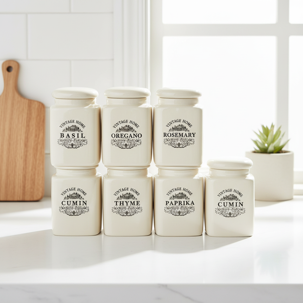 Vintage Home Set Of Six Cream Spice Jars