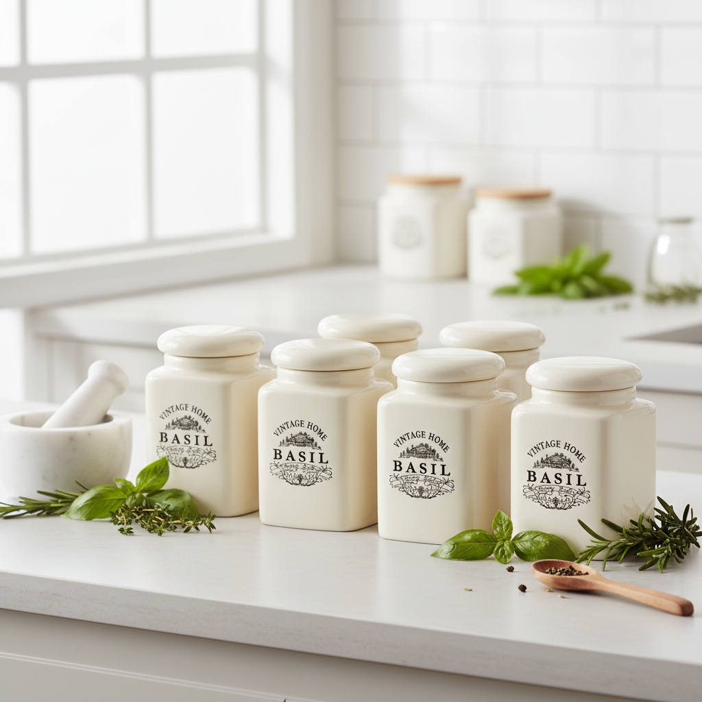 Vintage Home Set Of Six Cream Spice Jars