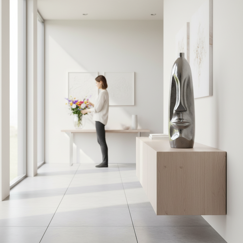 Viso Silver Finish Large Tall Vase