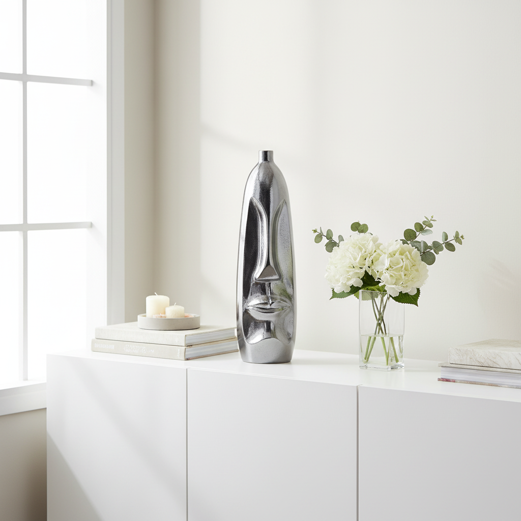 Viso Silver Finish Large Tall Vase