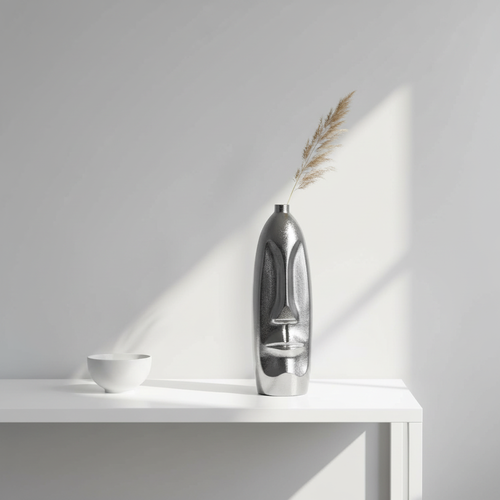 Viso Small Silver Finish Tall Vase