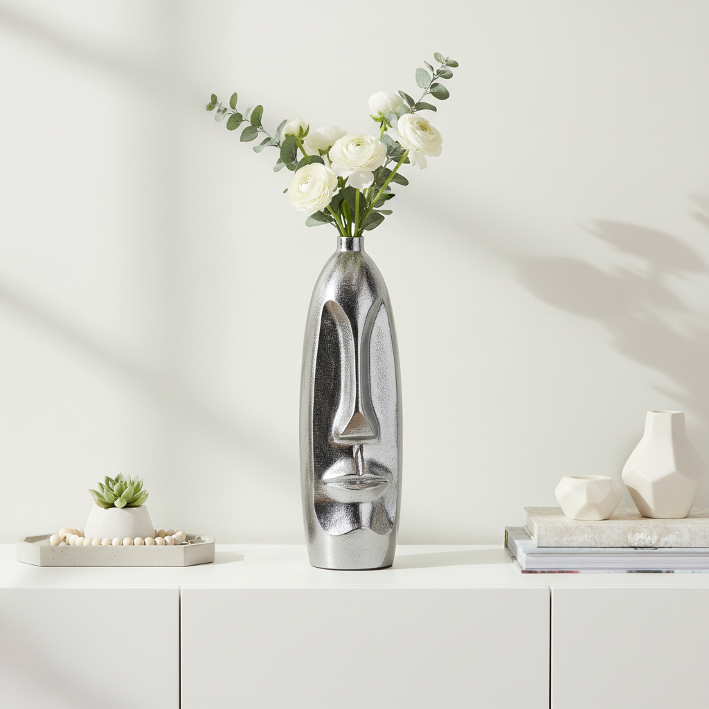 Viso Small Silver Finish Tall Vase