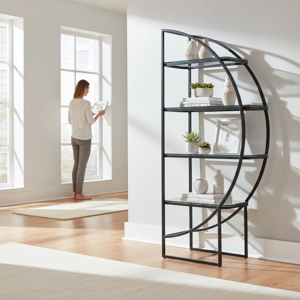 Vogue Right Half Moon Black Shelf Unit