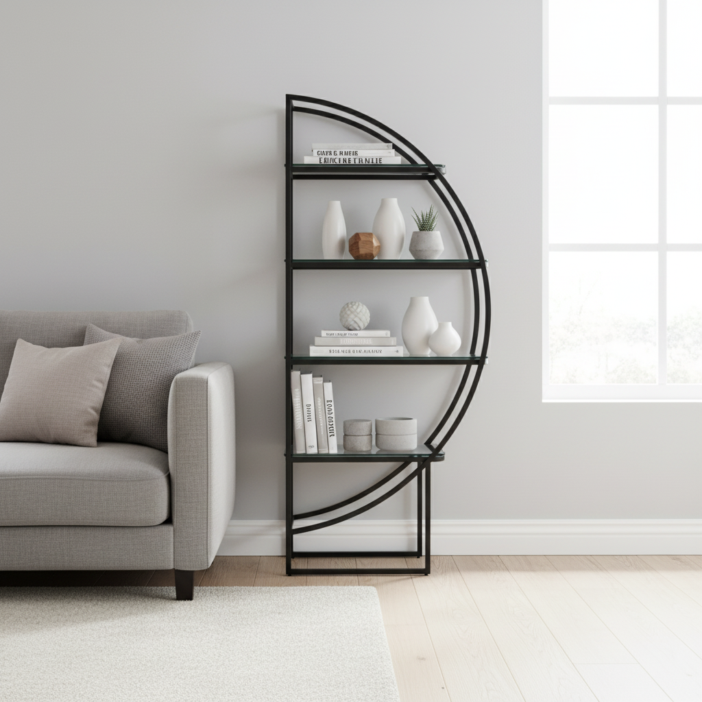 Vogue Right Half Moon Black Shelf Unit