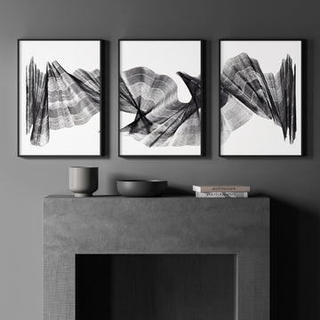 Wall Abstract Painting Charcoal Flowing Waves Minimalist Art wall art displayed on a wall in a styled room — view 3