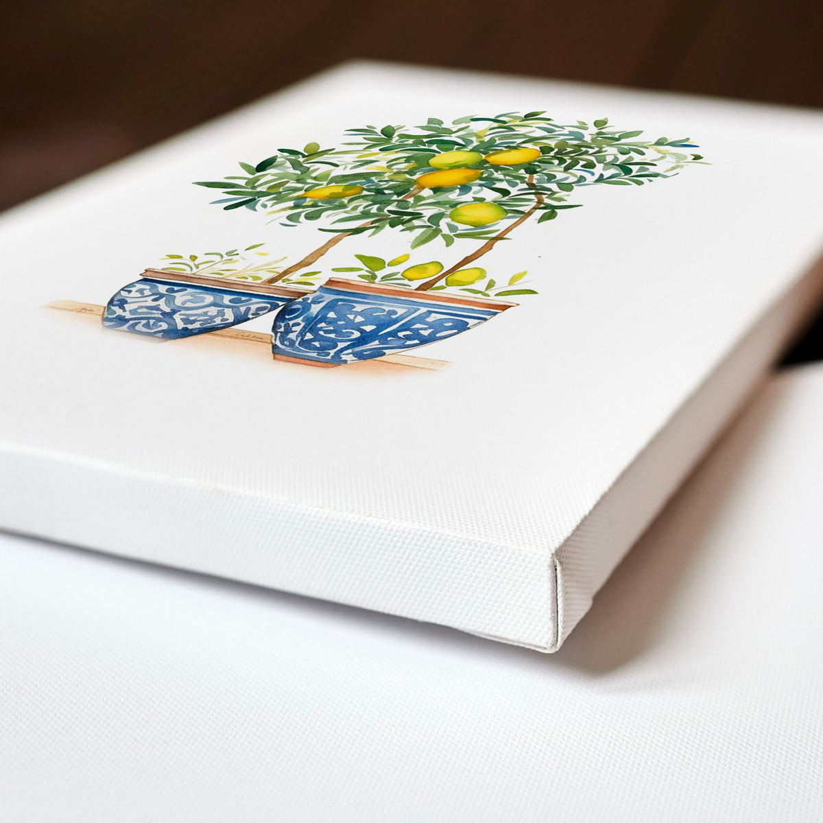 Wall Accessories for Kitchen Watercolour Lemon Tree Blue Pot French Country Art wall art displayed on a wall in a styled room — view 6