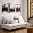 Japandi Japanese Ink Wash Wall Art Canvas for Living Room | Bonsai, Bridge & Moon Brown Tones displayed on a wall in a styled room — view 6