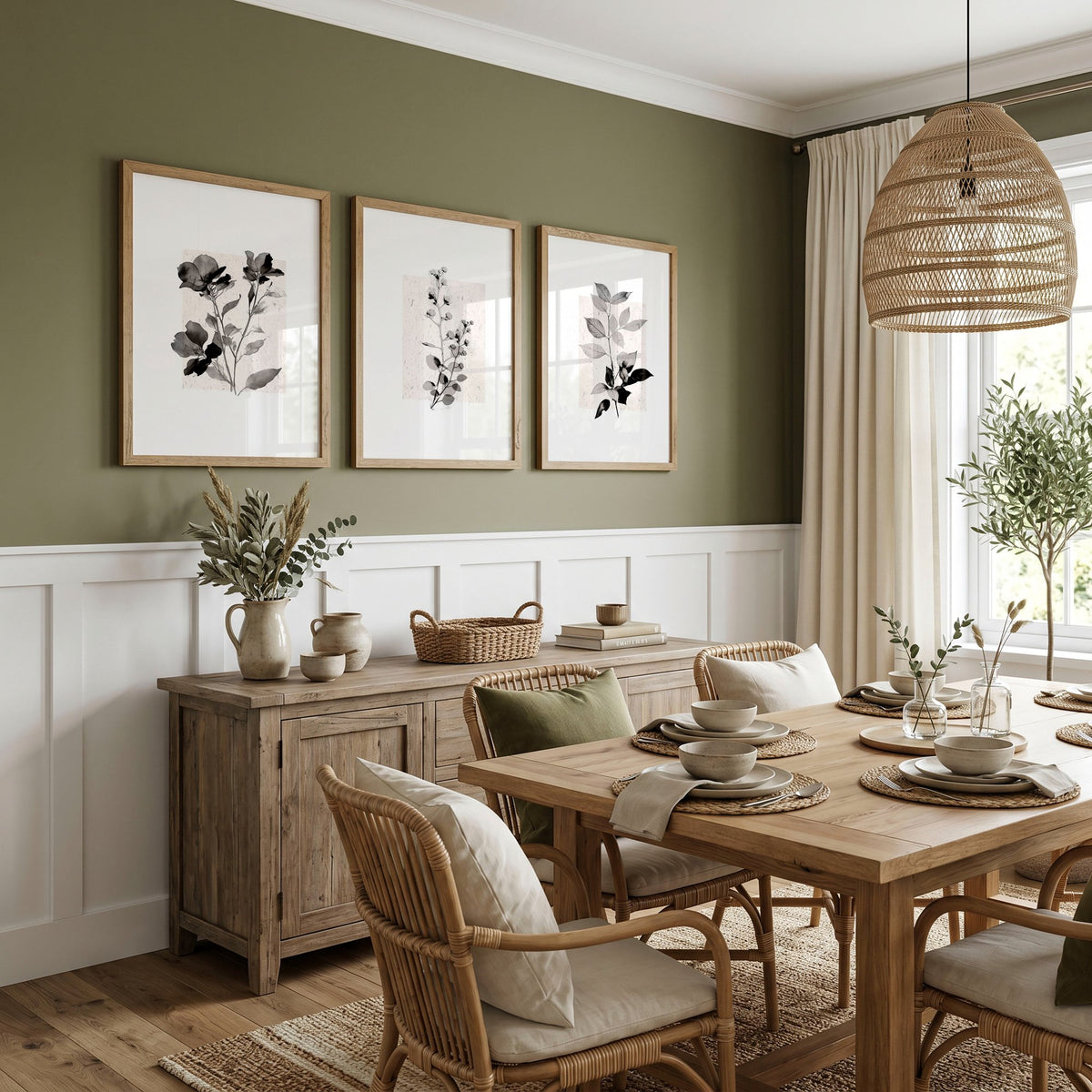 Wall Art Canvas Grey French Country Botanical Floral wall art displayed on a wall in a styled room