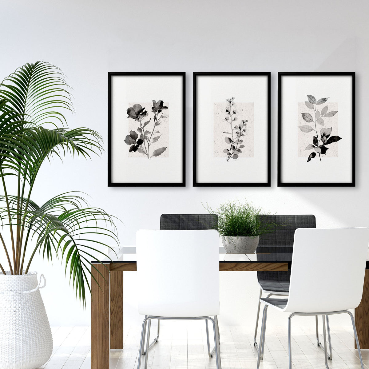 Wall Art Canvas Grey French Country Botanical Floral wall art displayed on a wall in a styled room — view 4