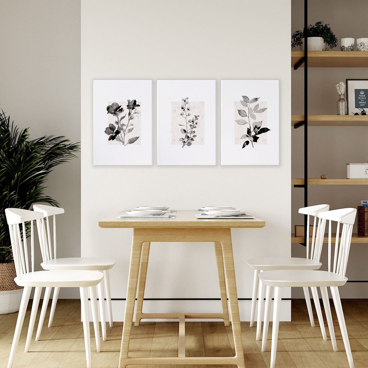 Wall Art Canvas Grey French Country Botanical Floral wall art displayed on a wall in a styled room — view 5