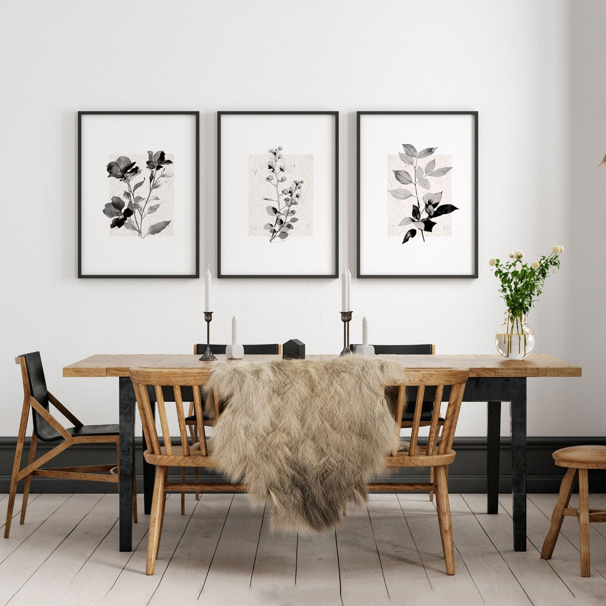 Wall Art Canvas Grey French Country Botanical Floral wall art displayed on a wall in a styled room — view 6