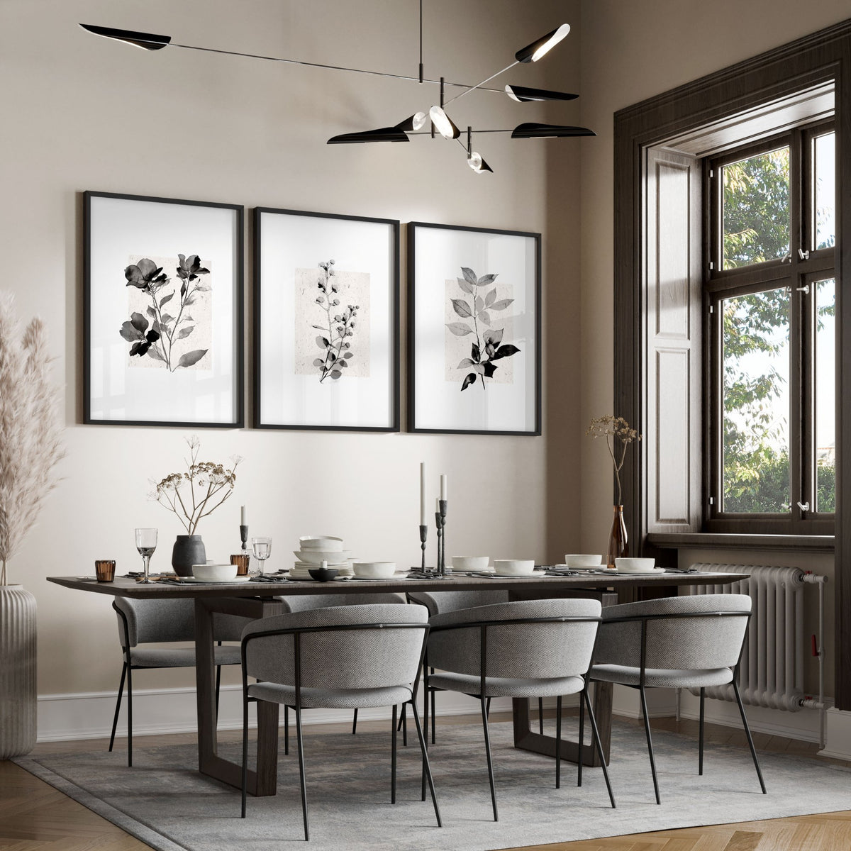 Wall Art Canvas Grey French Country Botanical Floral wall art displayed on a wall in a styled room — view 7
