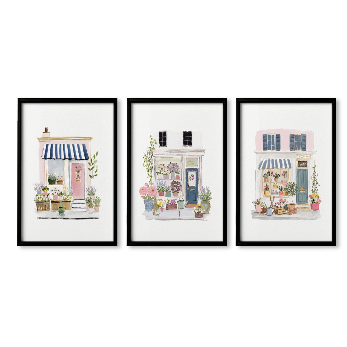 Wall Art Flowers Cottage Flower Shop Watercolour wall art in a black frame