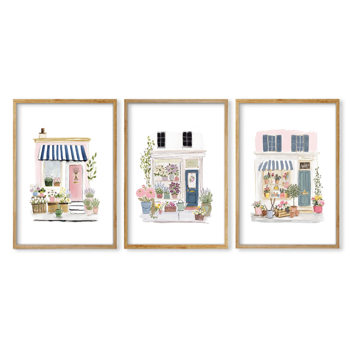 Wall Art Flowers Cottage Flower Shop Watercolour wall art in an oak frame