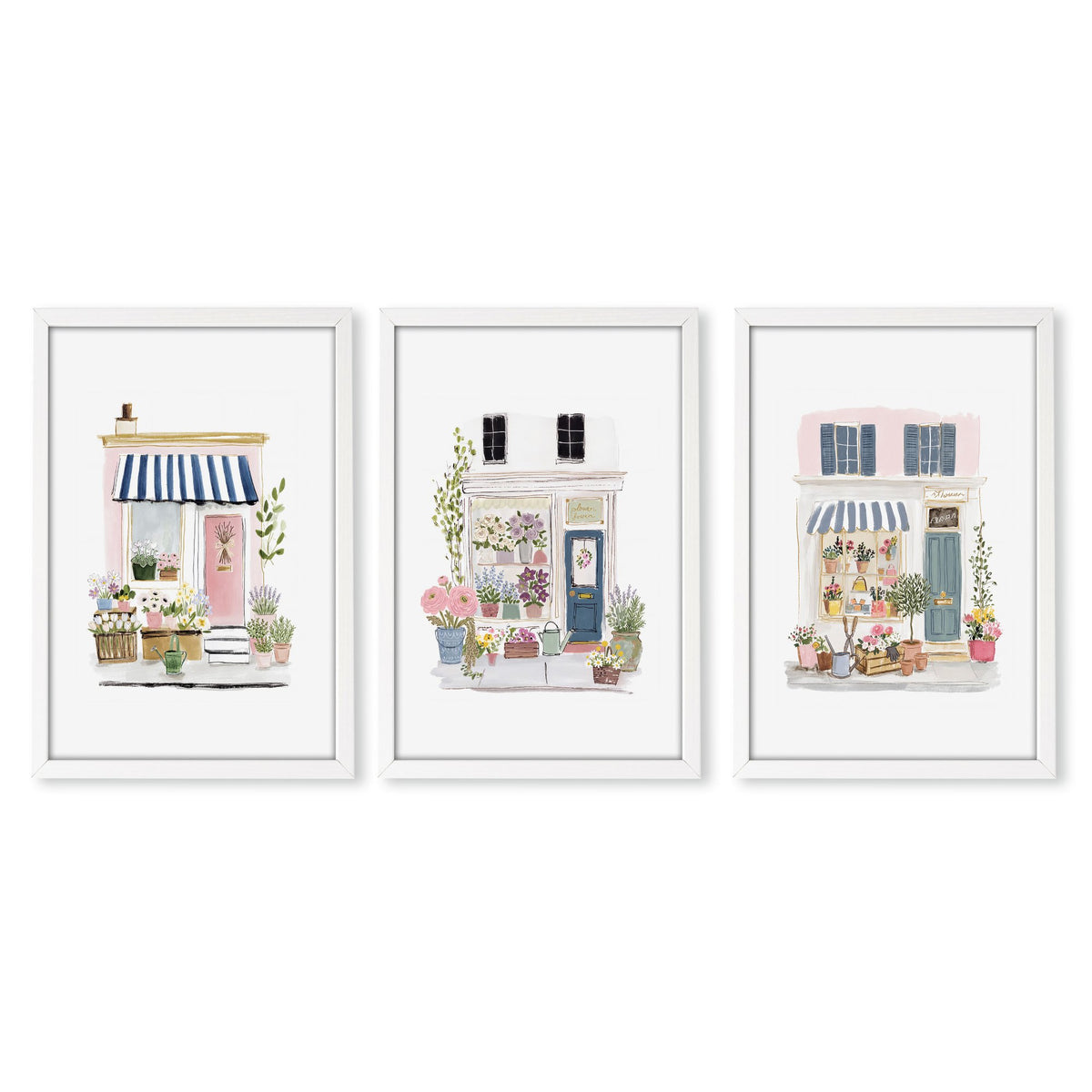 Wall Art Flowers Cottage Flower Shop Watercolour wall art in a white frame