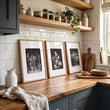 Wall Art for a Kitchen French Country Botanical Wildflowers & Blossom in Dark Brown & White displayed on a wall in a styled room — view 3