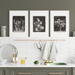 Wall Art for a Kitchen French Country Botanical Wildflowers & Blossom in Dark Brown & White displayed on a wall in a styled room — view 6