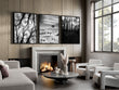 Wall Art for Grey Walls Living Room | Black & White Forest & Winter Landscape Photography Set of 3 displayed on a wall in a styled room — view 9