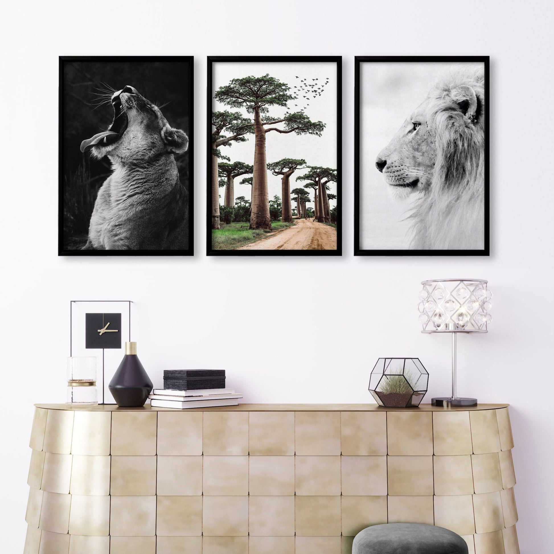 Wall Art For Living Room Canvas | Set of 3 African Wildlife Wall art Prints