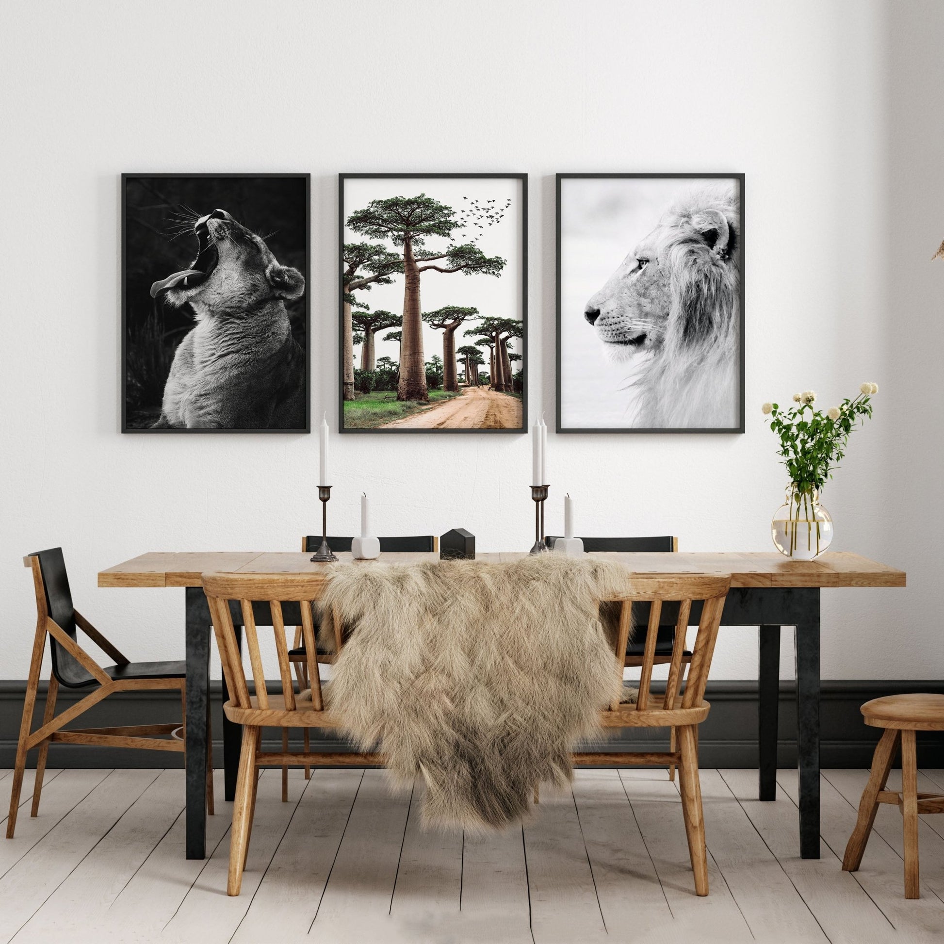 Wall Art For Living Room Canvas | Set of 3 African Wildlife Wall art Prints