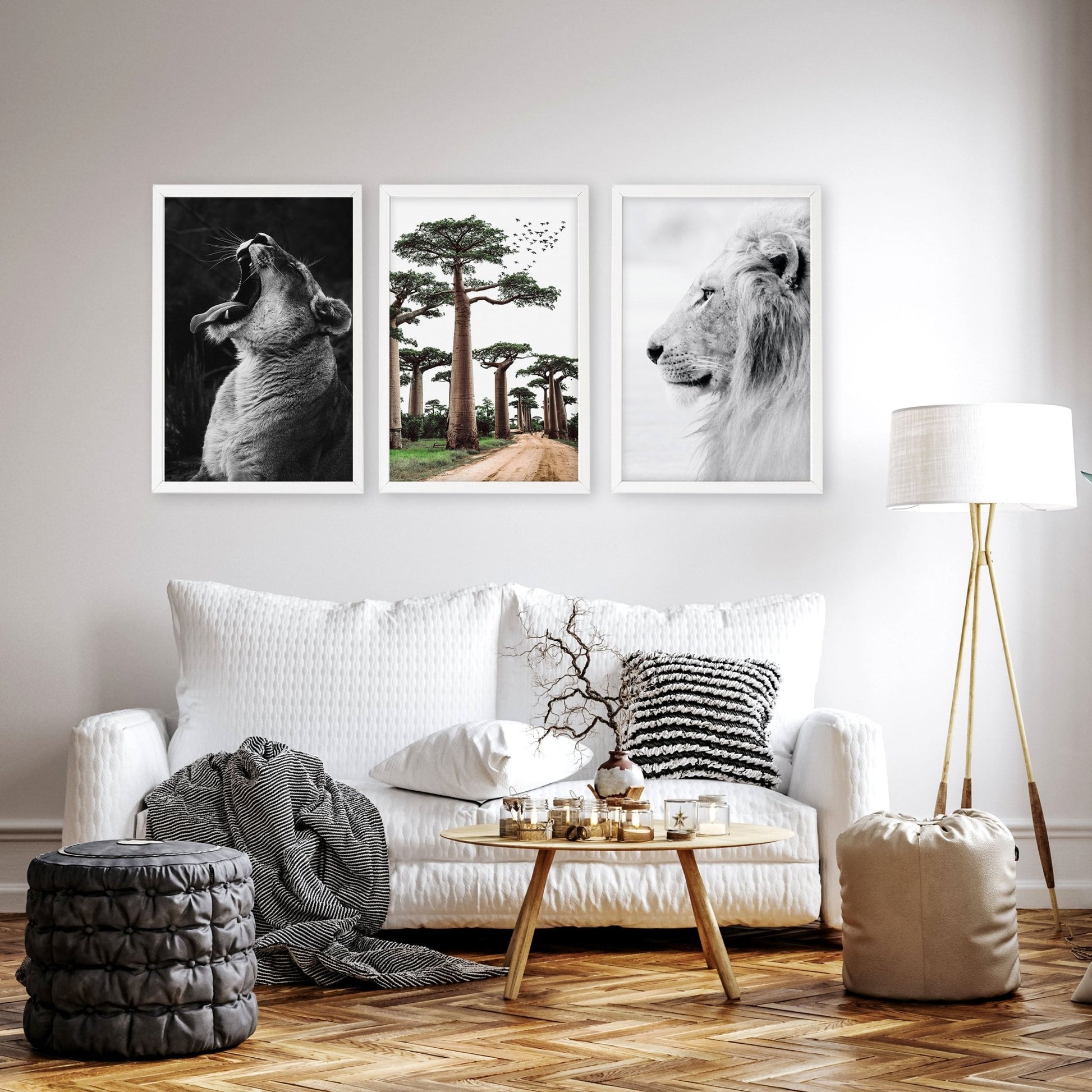 Wall Art For Living Room Canvas | Set of 3 African Wildlife Wall art Prints