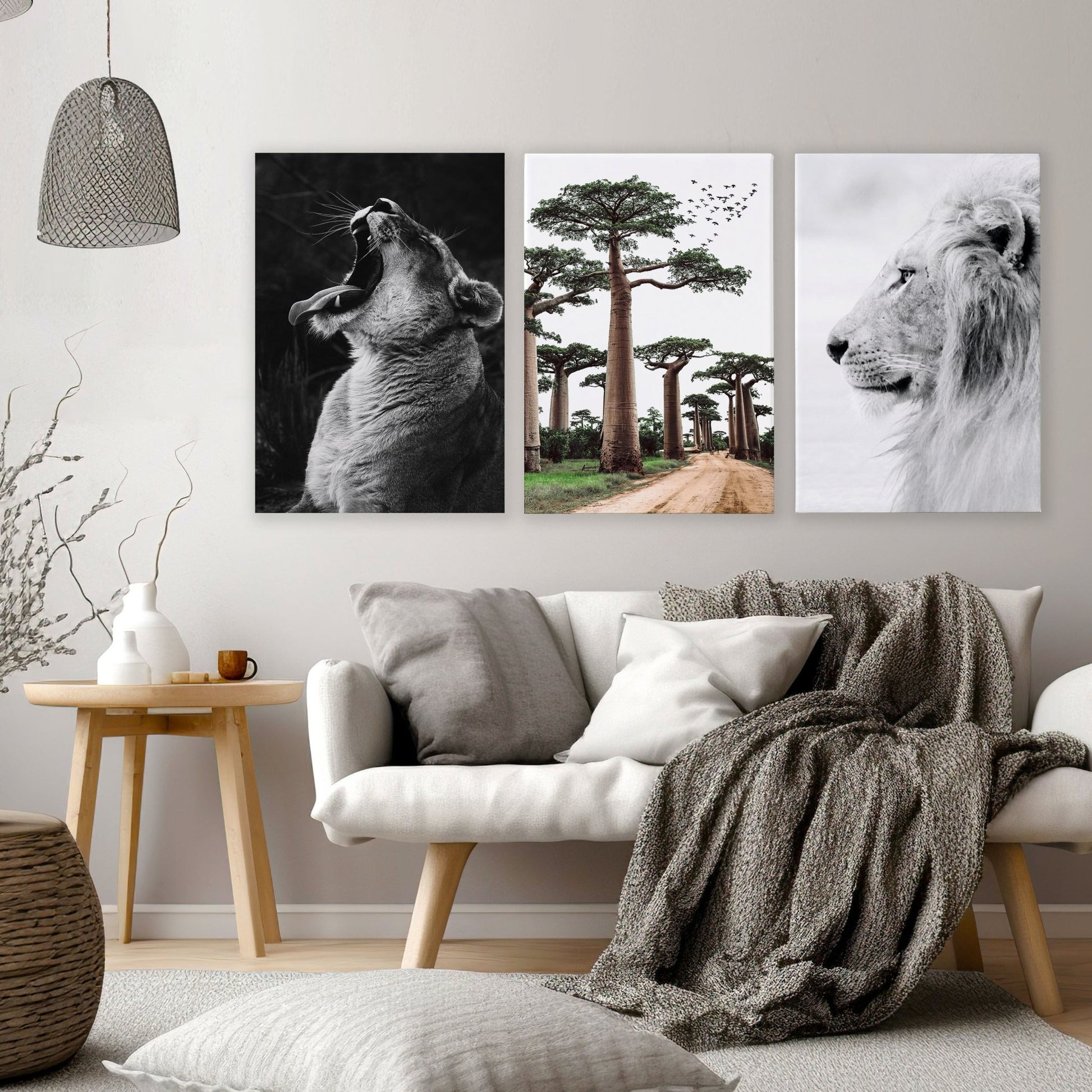Wall Art For Living Room Canvas | Set of 3 African Wildlife Wall art Prints