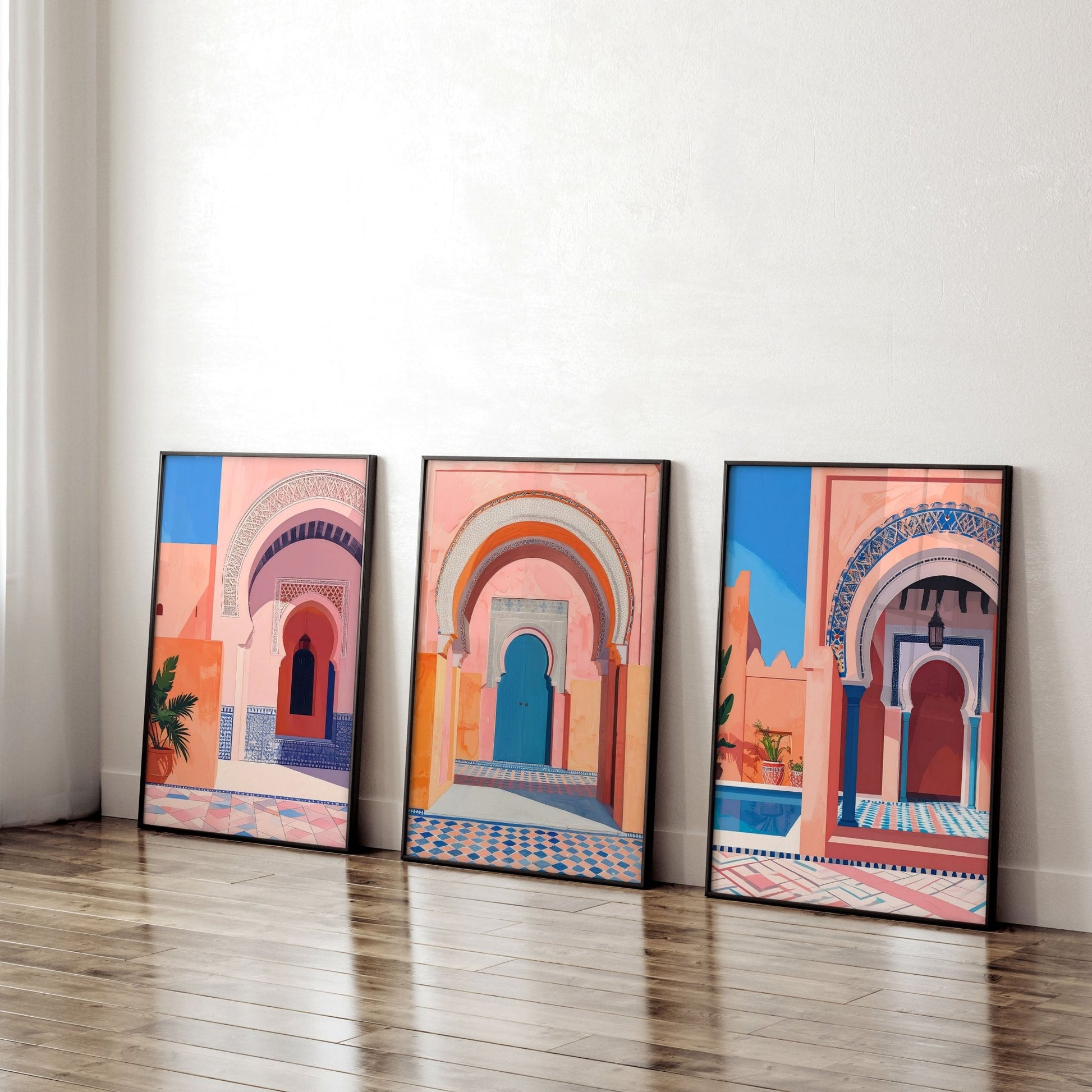 Wall Art For Living Room Framed | Set of 3 Moroccan Inspired Wall art Prints