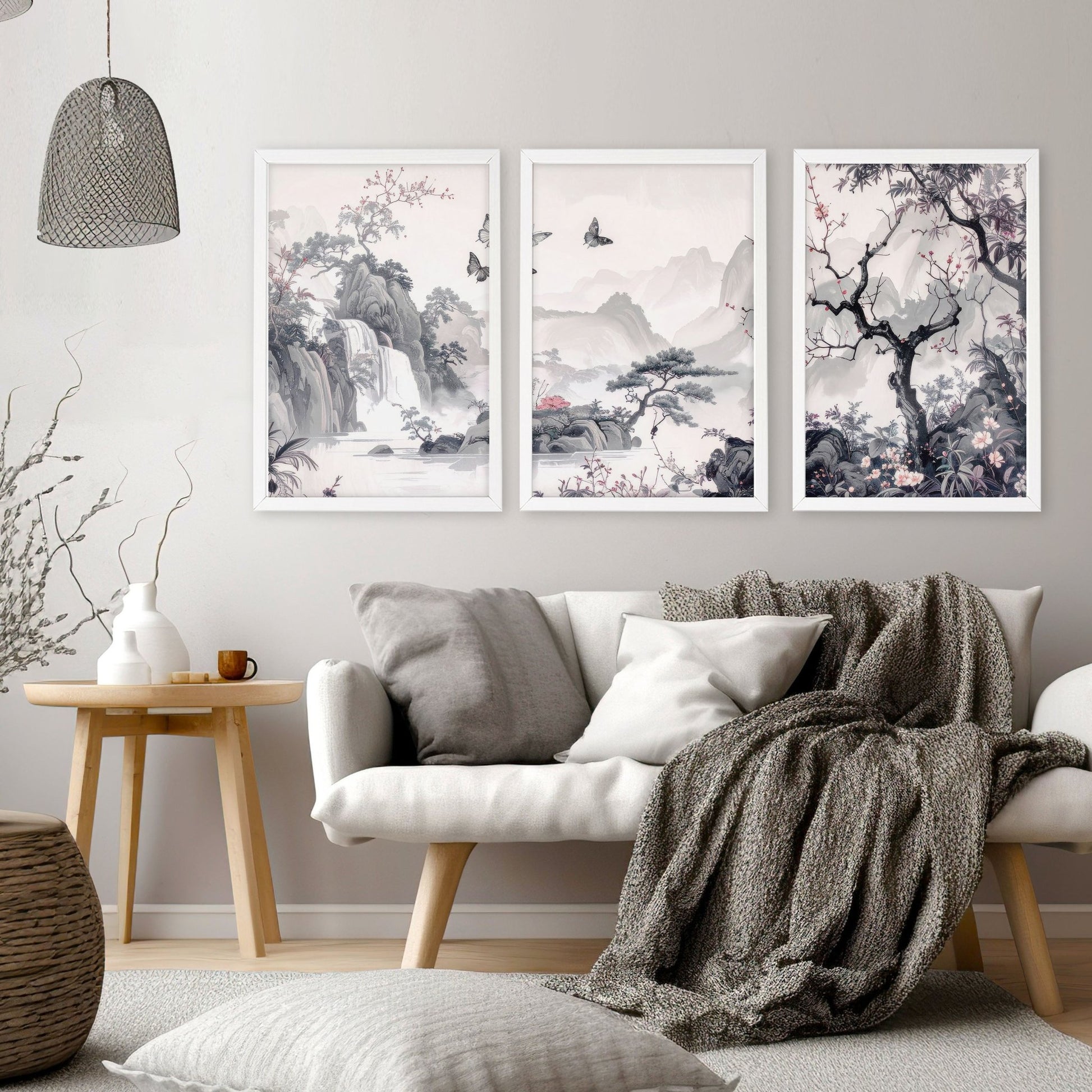 Wall Art For Living Room Large | Set of 3 Chinoiserie Wall art Prints
